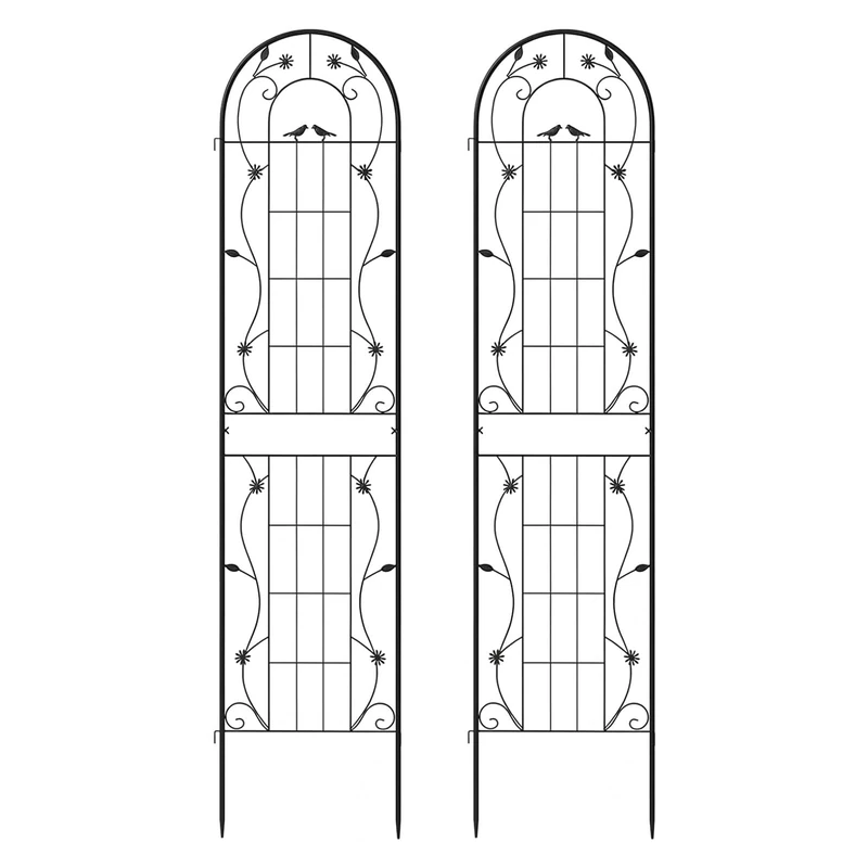 GiantexUK 180/220x50cm Garden Trellis, 2/4 Pack Tall Galvanized Metal Fence Climbing Plants Support Frame, Rustproof Lattice Grid Panels Barrier Edge Border for Roses Vegetables Vine (7.2FT, Black, 2)