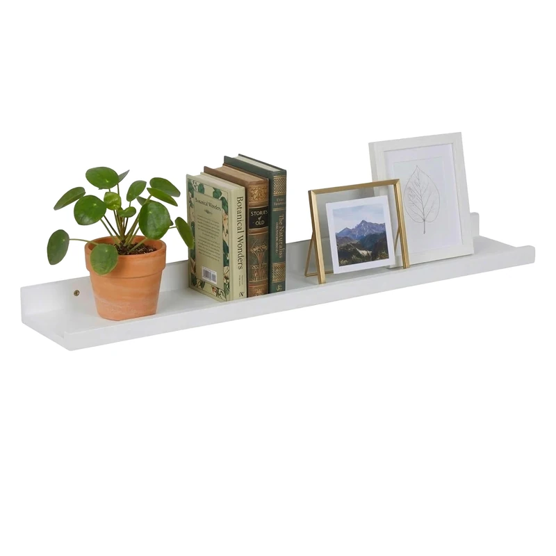 Relaxdays wall shelf, walnut, floating picture shelf for frames & décor, picture rail, sizes & colours