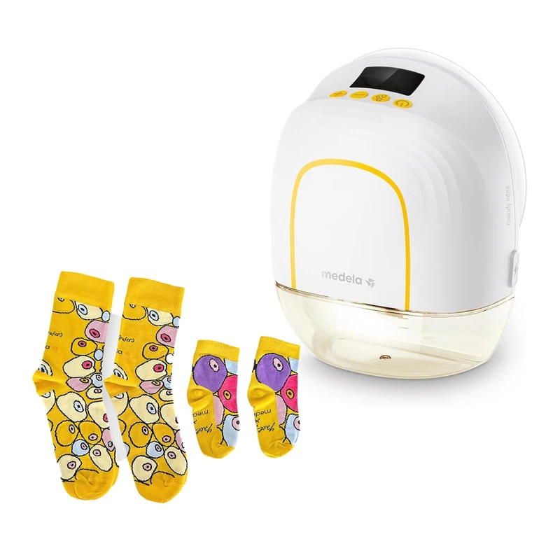 Bundle of Medela Melody InBra Wearable Single Breast Pump + Medela Matching Mom-Baby Socks | Limited Edition by Swiss Artist Yael Anders | Part of ‘with You, Every Step of the Way’ Campaig