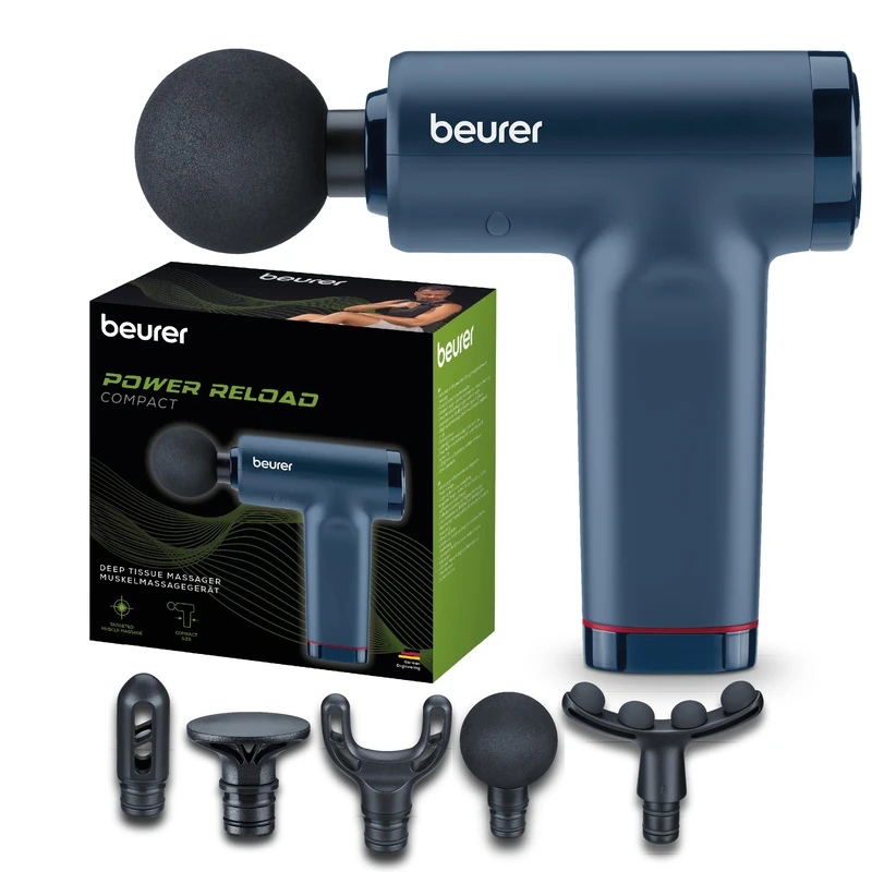 Beurer PowerReload Massage Gun, Professional Trigger Point Massage for Relaxation & Regeneration, Powerful Muscle Massager with 5 Attachments, 5 Intensity Levels, Extremely Quiet & Battery Up to 4