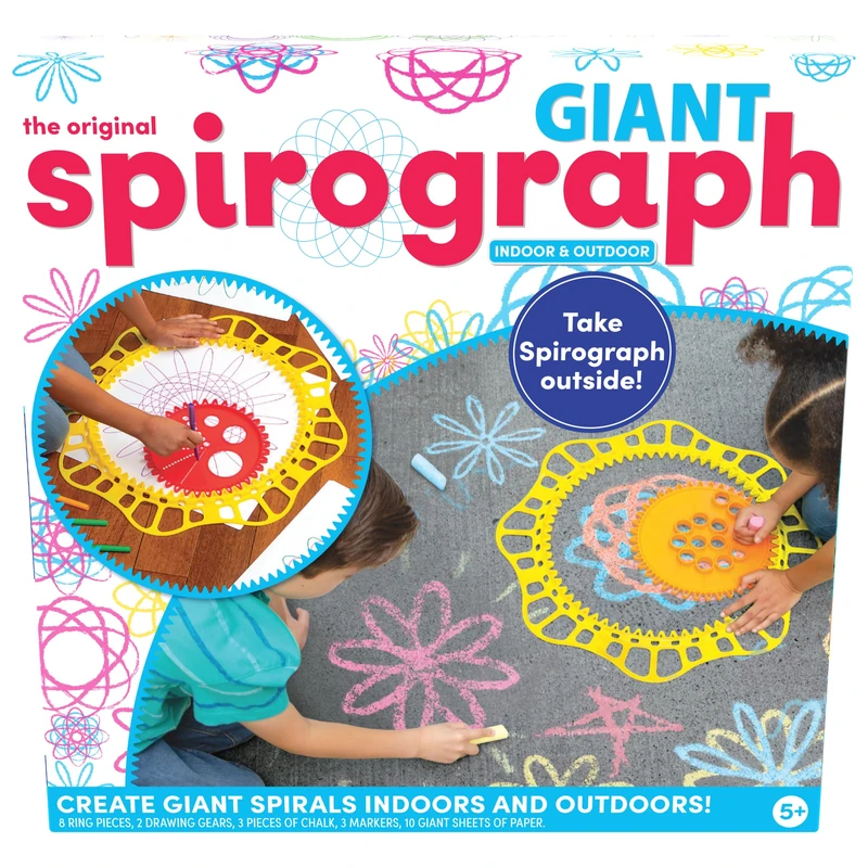 Spirograph Giant Set - Create Giant Spiral Designs Indoors and Outdoors - 26 Piece Set Including Gears, Chalk, Markers & Giant Paper - Creative Arts & Crafts Activity for Ages 5+ - Image 1