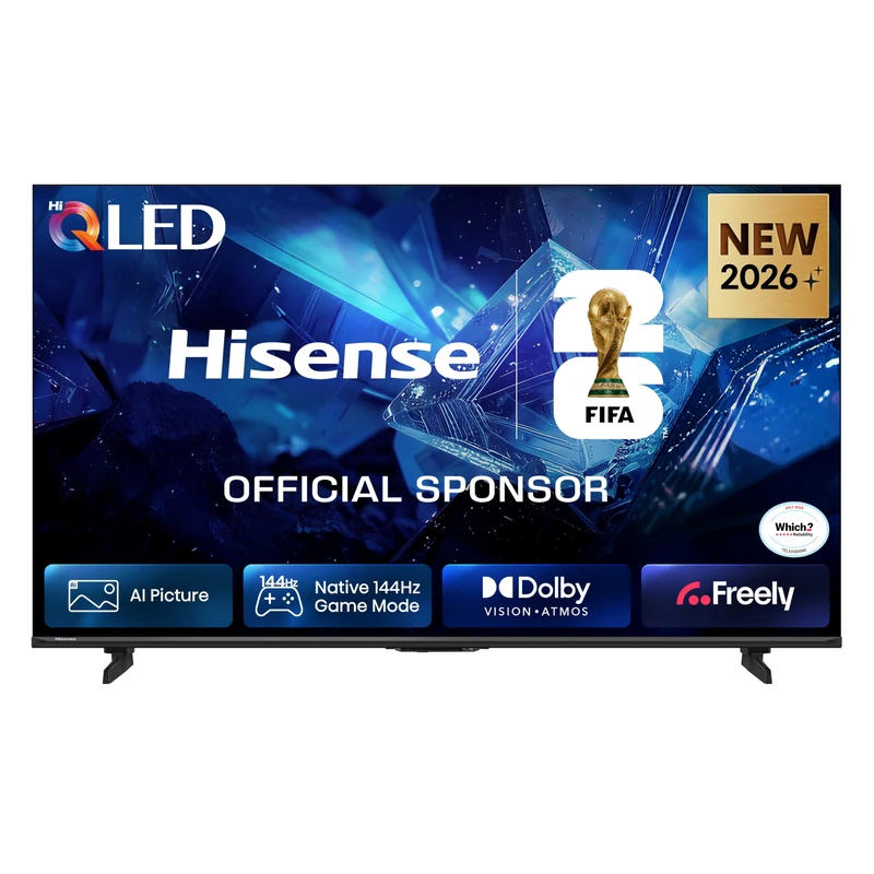 Hisense 55" 55E78STUK PRO Hi-QLED 144Hz 4K Ultra HD AI Smart TV with Freely, Netflix, Disney+ and YouTube - Hi-QLED Colour, Built-in Subwoofer, AI Smooth Motion, AMD FreeSync Premium, Filmmaker Mode