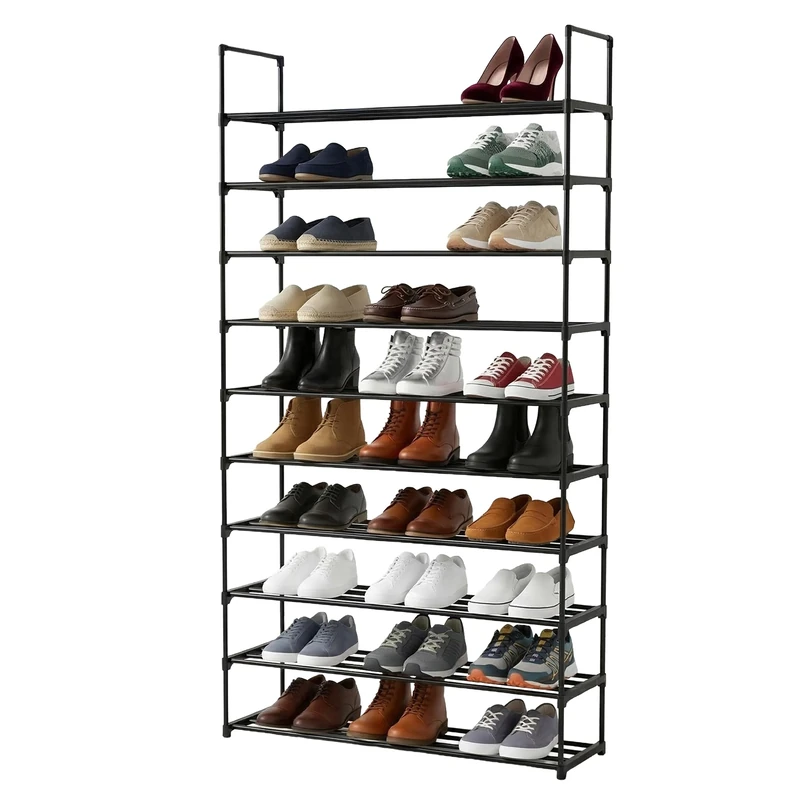 Relaxdays shoe rack, 10 shelves, plug-in system, 174x94x30 cm, metal, space-saving, black