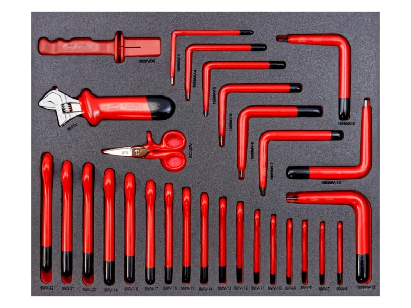 Fit&Go 3/3 Foam Laser Marked with Insulated Wrenches, Hex Wrenches and Cutting Tools - 29 Pieces