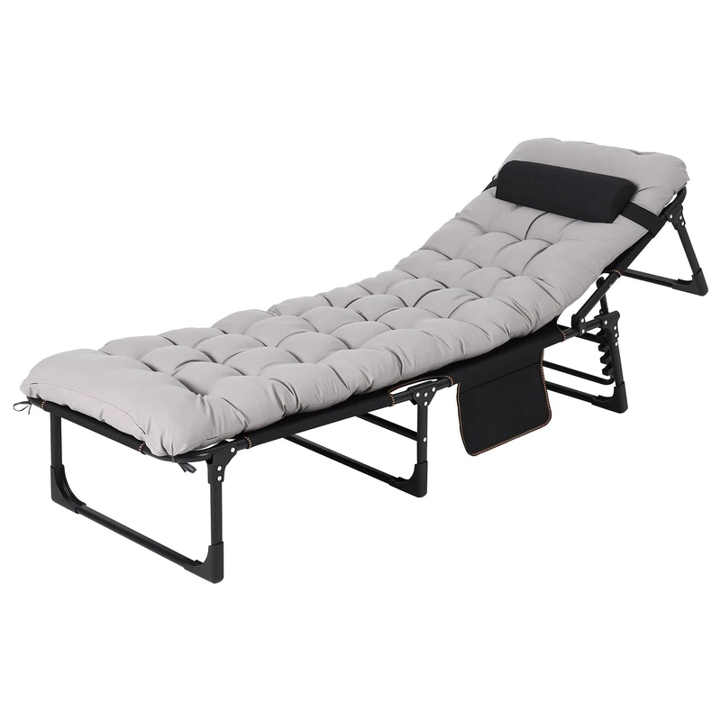 GarveeLife Camping Cot for Adults, Folding Camp Bed with Padded Mattress – 600D Oxford Portable Sleeping Cot, 8-Leg Heavy Duty Design for Home Office Nap, Travel, Guest Room, Grey