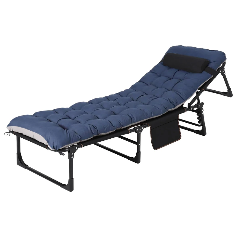 GarveeLife Camping Cot for Adults, Folding Camp Bed with Padded Mattress – 600D Oxford Portable Sleeping Cot, 8-Leg Heavy Duty Design for Home Office Nap, Travel, Guest Room, Blue - Image 1