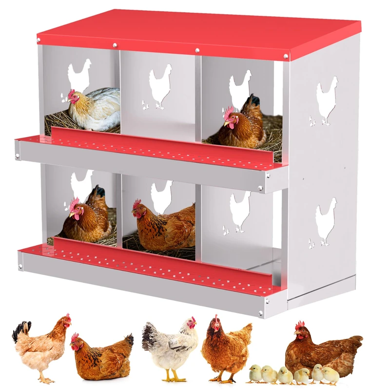 Garvee Set of 1 Chicken Coop Nest in Galvanised Sheet 0.7 mm - Robust, Rustproof, Excellent Ventilation, Easy to Clean, Ideal for Poultry Farming, Red