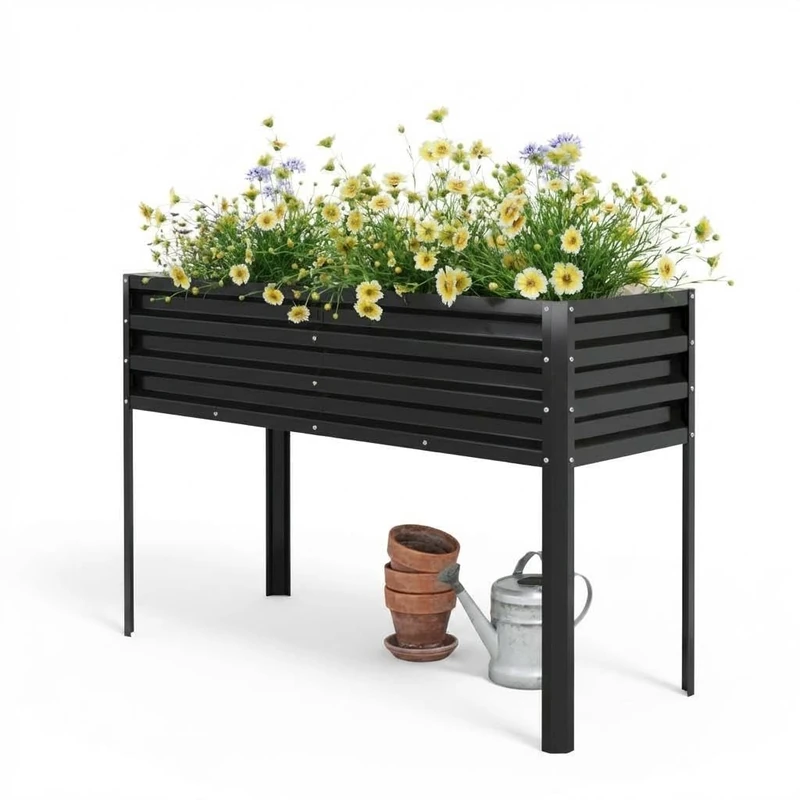 Garvee Raised Metal Garden Bed 0.6mm, Large 50×17×32 Inches, High Legs, Sturdy Galvanised Planter, Drainage Holes, Perfect for Vegetables and Herbs Outdoors, Black - Image 1