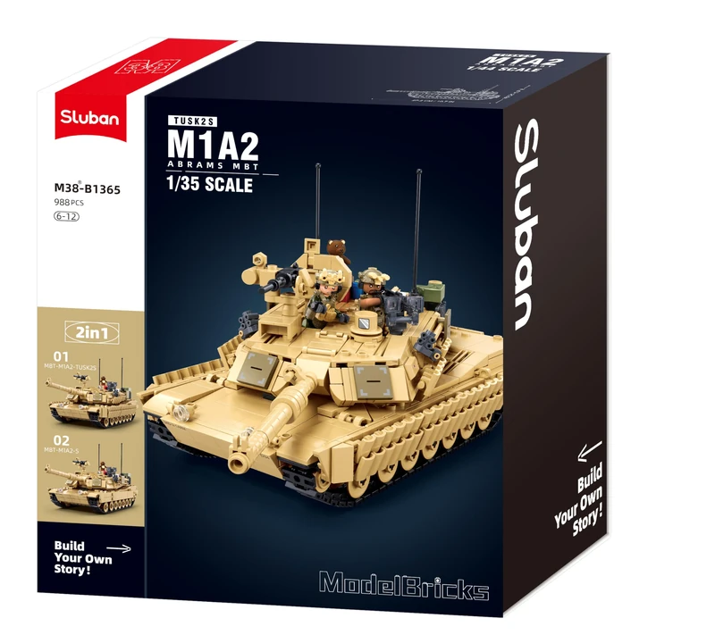 Sluban M1A2 Abrams MBT TUSK2S Military Building Game 988 Pieces 1:35 Scale 2-in-1 for Children 6-12 Years