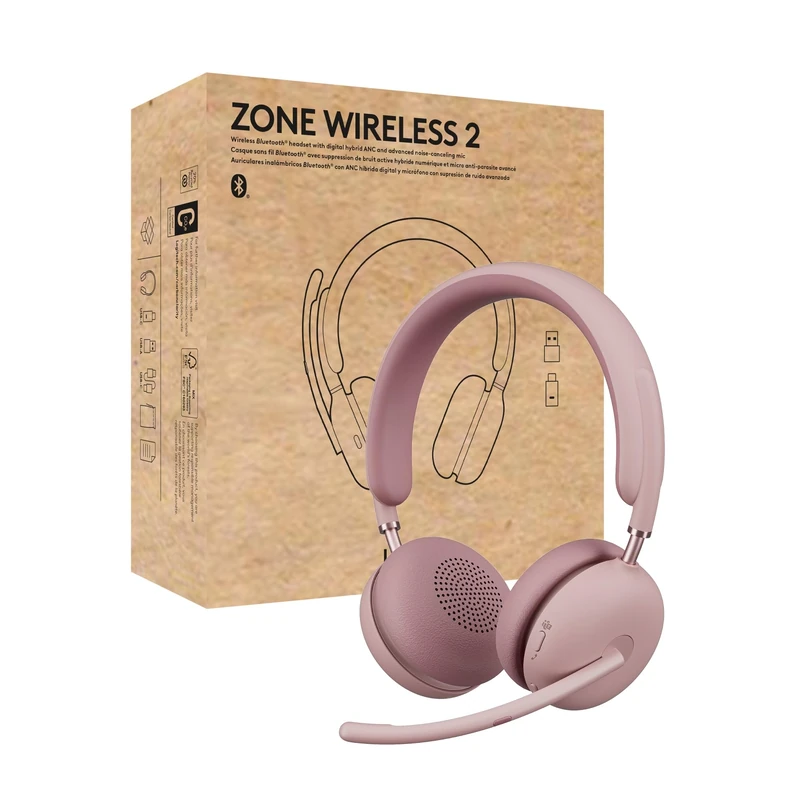 Logitech Zone Wireless 2 Premium Noise Cancelling Headset with Hybrid ANC, Bluetooth, USB-C, USB-A, Certified for Microsoft Teams and Fast Pair, Engineered for Intel Evo laptops - Rose - Image 1
