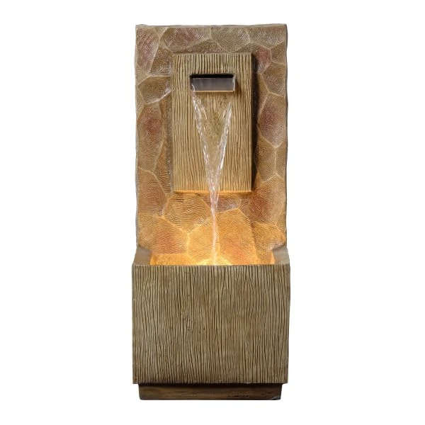 Teamson Home Outdoor Waterfall Fountain 81 cm Spa Style with Integrated LED Lighting, Modern Brown Finish and Soft Water Flow - Image 1