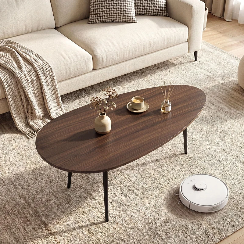 FANTASK Medieval Coffee Table, Round Living Room Table with Sturdy Metal Construction, Retro Coffee Table with Compact Design, Side Table for Living Room and Home Office (Brown) - Image 1