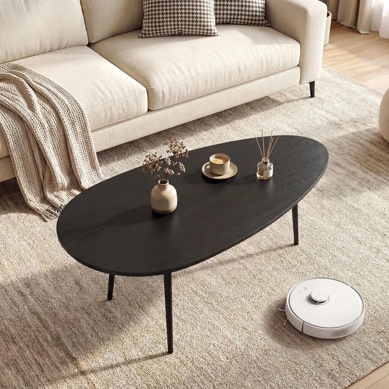 FANTASK Medieval Coffee Table, Round Living Room Table with Sturdy Metal Construction, Retro Coffee Table with Compact Design, Side Table for Living Room and Home Office (Black) - Image 1