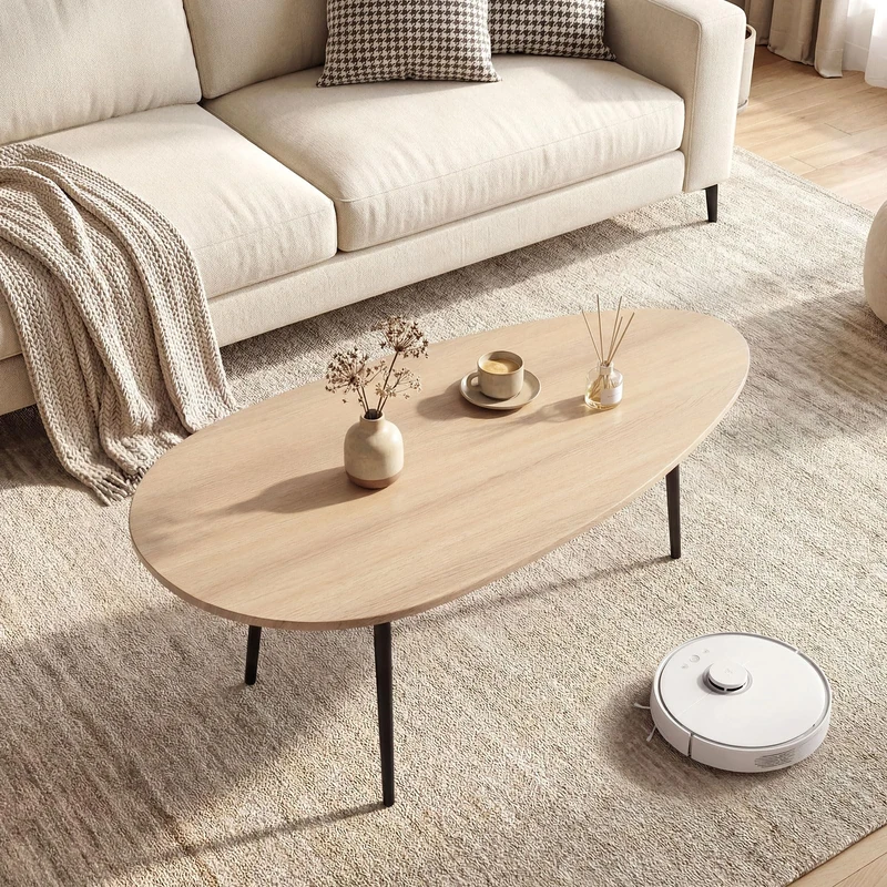 FANTASK Medieval Coffee Table, Round Living Room Table with Sturdy Metal Construction, Retro Coffee Table with Compact Design, Side Table for Living Room and Home Office (Natural) - Image 1
