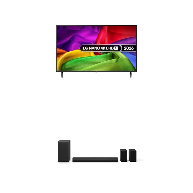 LG 43NU800B6LC 43-Inch NANO AI 4K UHD Smart TV bundle with US40TR Soundbar with Wireless Subwoofer & Surround Sound 4.1 channel, 400W
