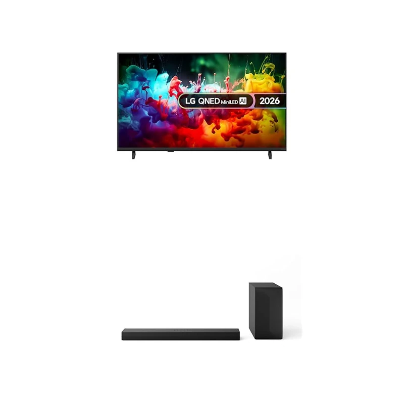 LG 43QNED70B6C 43-Inch QNED MiniLED AI 4K UHD Smart TV bundle with US40T Soundbar with Wireless Subwoofer & WOW Interface 2.1 channel, 300W