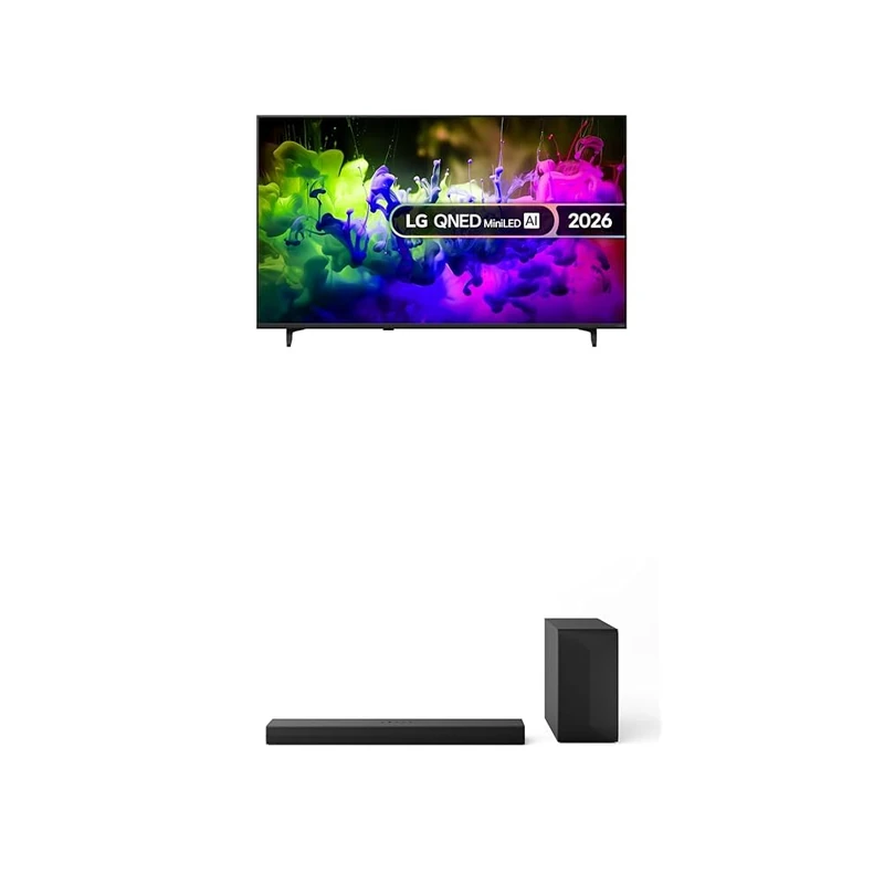 LG 55QNED7EB3C 55-Inch QNED MiniLED AI 4K UHD Smart TV bundle with US40T Soundbar with Wireless Subwoofer & WOW Interface 2.1 channel, 300W