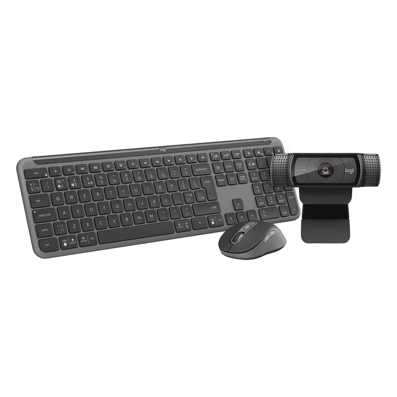 Logitech MK950 Signature Slim Wireless Keyboard and Mouse Combo, Sleek Design, Bluetooth, QWERTY UK +C920 HD Pro Webcam, Full HD 1080p/30fps Video Calling, Clear Stereo Audio, HD Light Correction