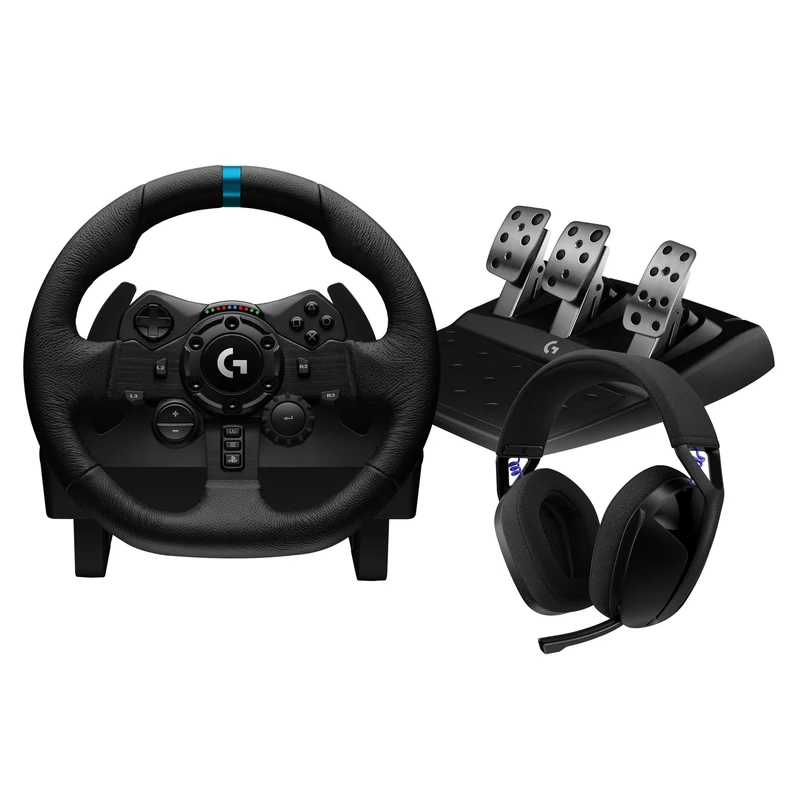 Logitech G G923 Racing Wheel,Pedals,TRUEFORCE up to 1000 Hz Force Feedback,Responsive Driving Design, PS5, PS4, PC, Mac + G321 LIGHTSPEED Wireless Bluetooth Gaming Headset, mic, 20+hrs battery- Black