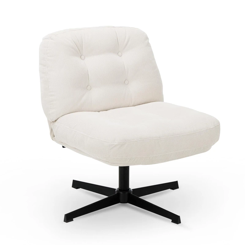Swivel Office Chair Corduroy Desk Chair, Upholstered Accent Chair with Pet-Friendly Fabric, Fixed Height No Recline, Wide Seat Lounge Chair for Home Office Living Room Bedroom, 113kg Capacity