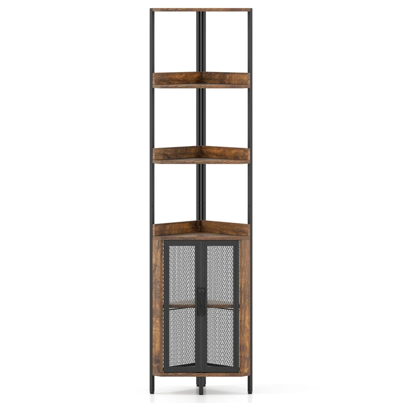 CASART 6-Tier Corner Shelf, Bookcase (Rustic Brown, 32 x 32 x 170cm)