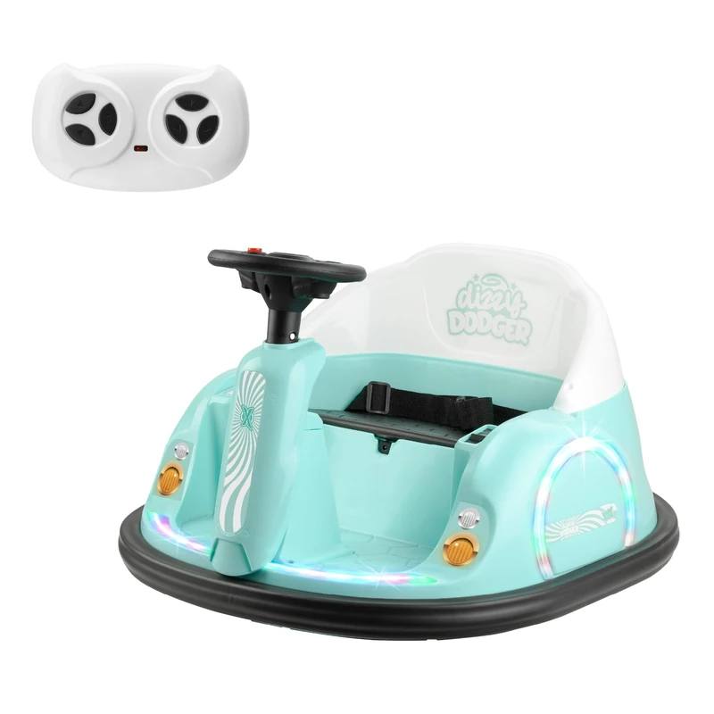 Xootz Dizzy Dodger Bumper Car, Mint Green, 360° Rotation Spin with Steering Wheel Control and Safety Belt