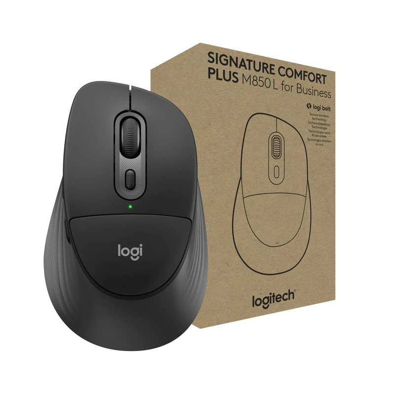 Logitech Signature Comfort Plus M850 L for Business, Wireless Mouse, Sculpted Design with Palm Cushion, Silent Clicks, Secure Receiver/Bluetooth, Windows/Mac/ChromeOS/Linux/iPadOS - Graphite - Image 1