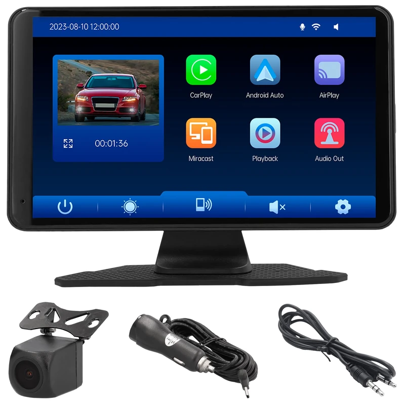 Simply Auto 7 Inch Smart In-Car Display with Dual Front & Rear Dash Camera – Wireless Apple CarPlay & Android Auto, Full HD 1080P Recording, G-Sensor, Bluetooth, FM Transmitter, AUX