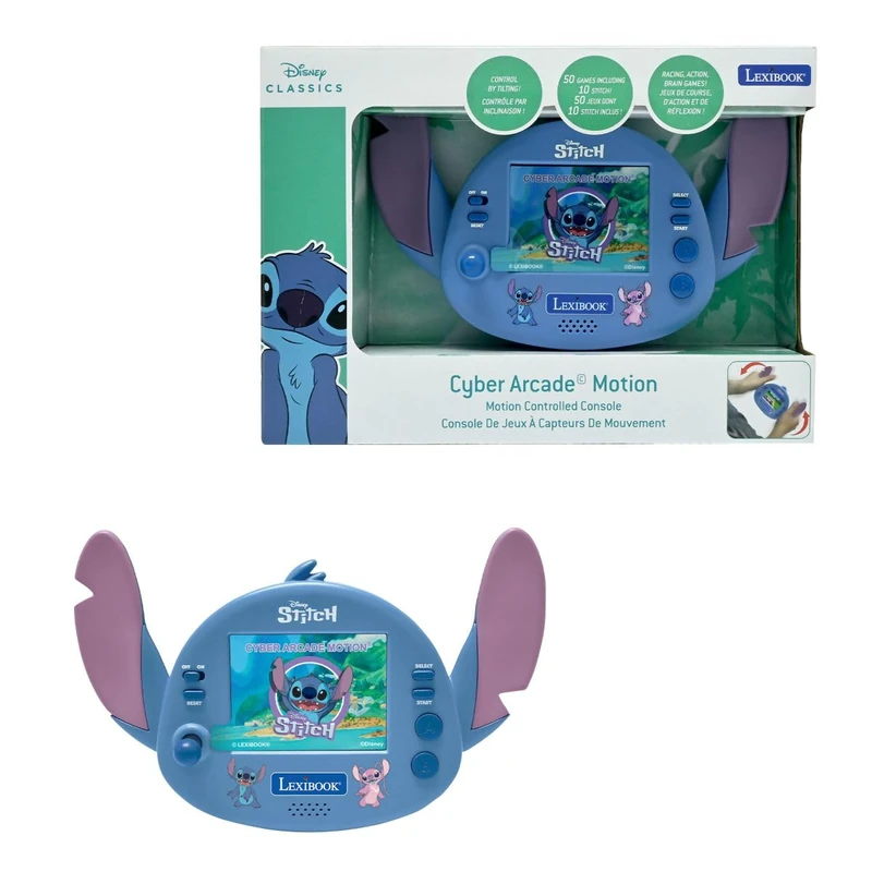 LEXIBOOK, Disney Stitch, Compact Portable Cyber Arcade Console, 50 Games, LCD colour screen, Battery-powered, JL3180DLXB - Image 1