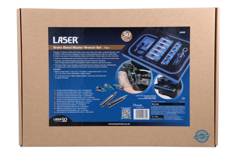 Laser 9362 Brake Bleed Master Wrench Set 19pc - 50th Anniversary