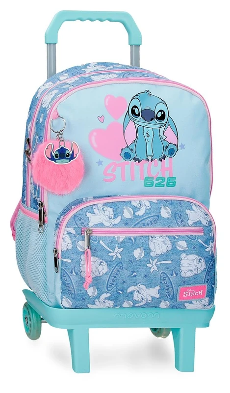 Disney Joumma Stitch Hearts Double Compartment School Backpack with Carriage 15.6" Blue 32x44x17 cm Polyester 23.94L