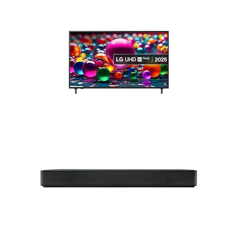 LG 55UA75006LA 55-Inch 4K UHD Smart TV bundle with SQM1. Compact All-In-One Soundbar with TV Sound Sync 2.0 channel, 40W