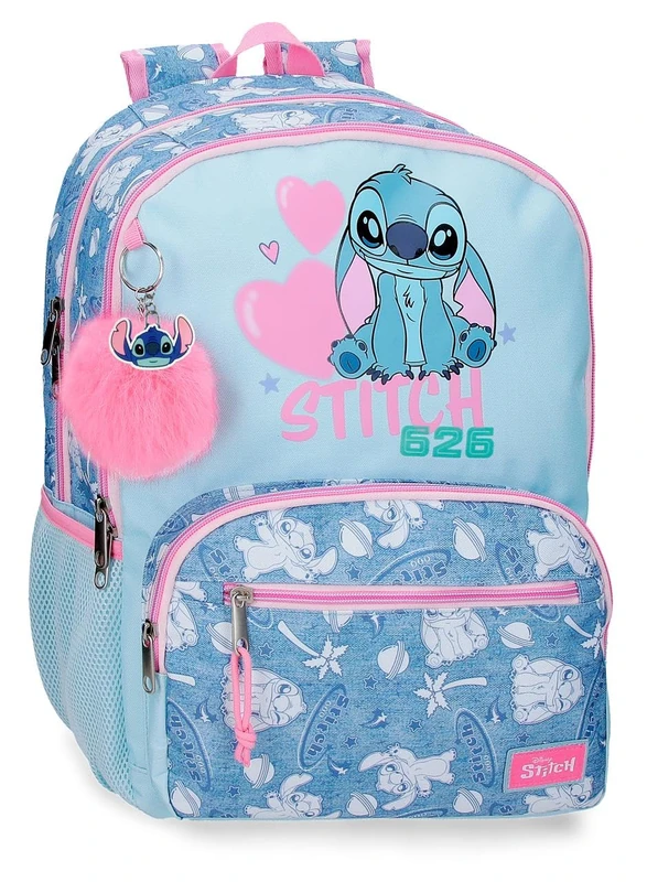 Disney Joumma Stitch Hearts Double Compartment School Backpack 15.6" Blue 32x44x17 cm Polyester 23.94L