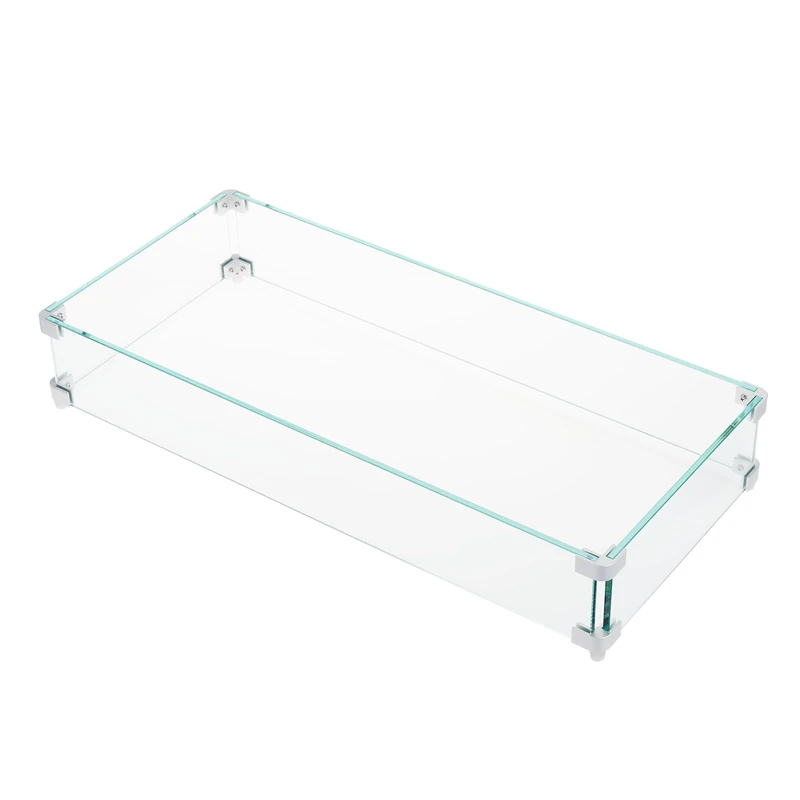 Garvee Tempered Glass Fire Pit Screen 29 x 13 x 4.5 Inch Thickness 0.316 Inch Aluminum Alloy Connectors for Outdoor Gas or Propane Fire Pit Tables