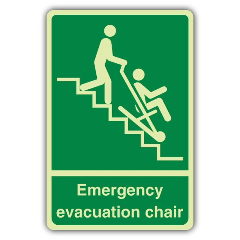 V Safety Photoluminescent Emergency Evacuation Chair Safety Sign - 300 x 450 mm - Self Adhesive Vinyl - Triple Glow