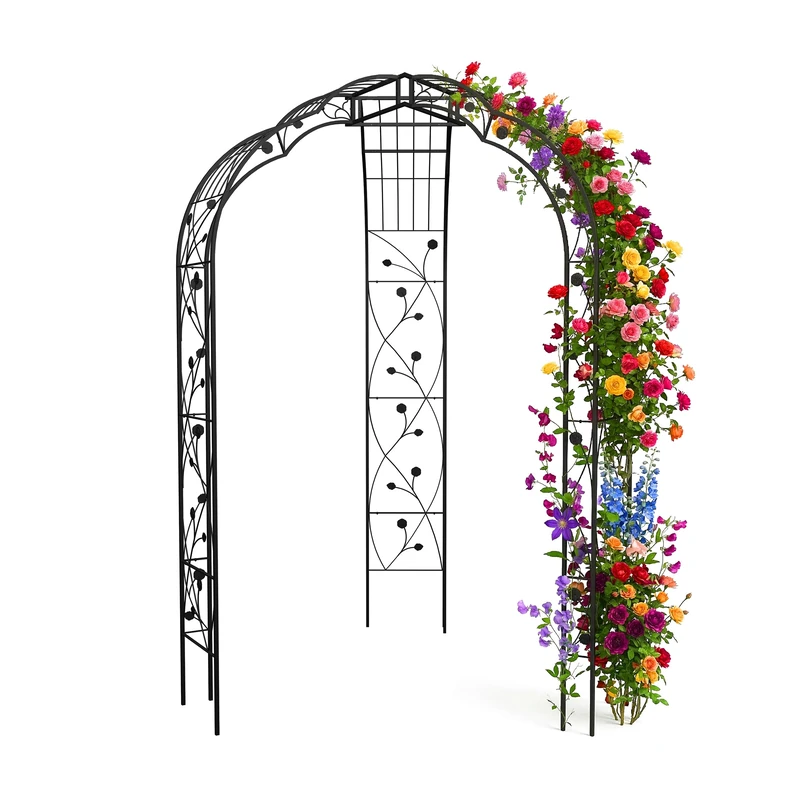 Relaxdays Rose Pavilion, metal, HxWxD: 250 x 178 x 178 cm, garden rose arch, support for climbers, black