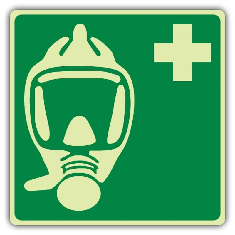 V Safety Photoluminescent Emergency Escape Breathing Device - Mask - Symbol Safety Sign - 450 x 450 mm - 1.2mm Rigid Plastic - Double Glow