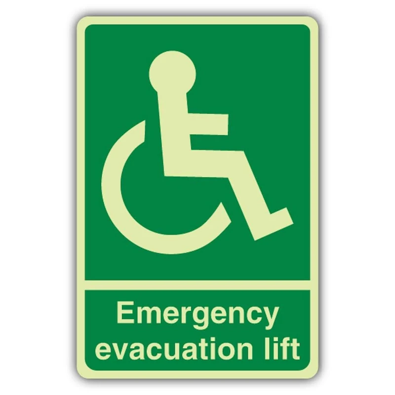 V Safety Photoluminescent Emergency Evacuation Lift Safety Sign - 400 x 600 mm - 1.2mm Rigid Plastic - Double Glow