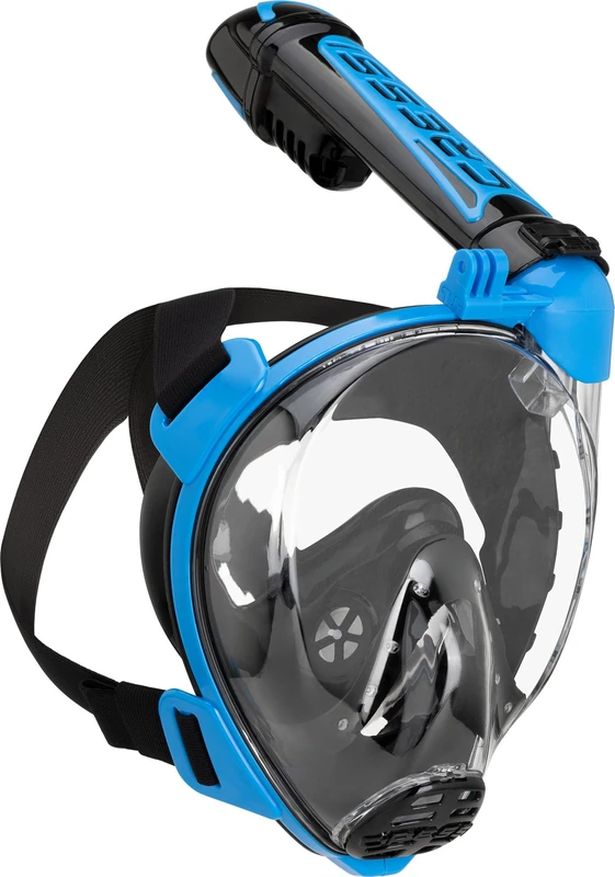 Cressi since 1946 - Duke Action Full Face Mask CO2 Safe, Wide View and Anti Fog Coating, Featuring a Dry Snorkel and Action Cam Mount - Black/Blue - S/M - Unisex