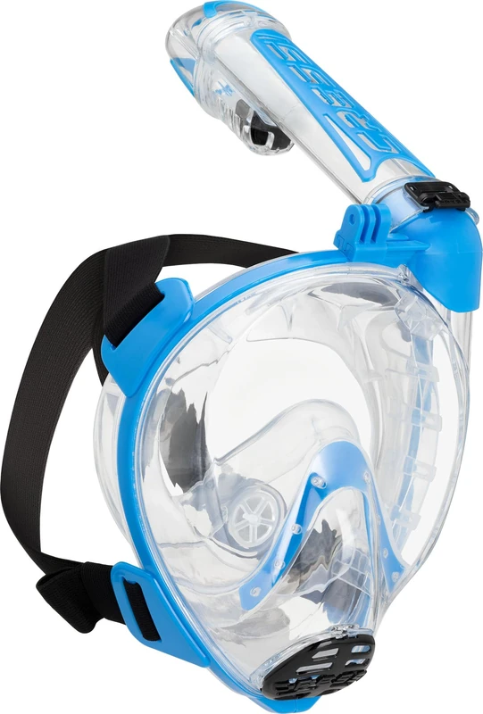 Cressi since 1946 - Duke Action Full Face Mask CO2 Safe, Wide View and Anti Fog Coating, Featuring a Dry Snorkel and Action Cam Mount - Clear/Blue - M/L - Unisex