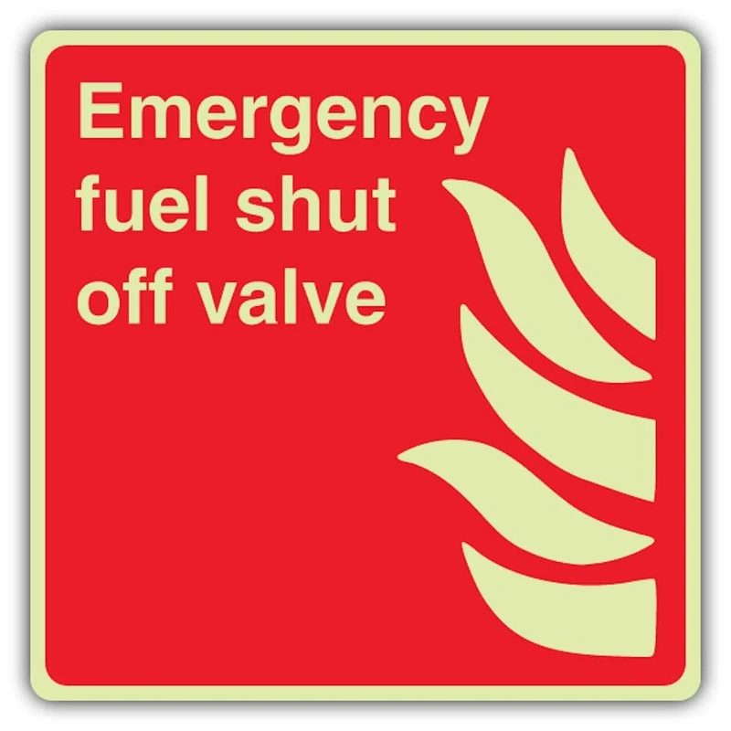V Safety Photoluminescent Emergency Fuel Shut Off Valve - Square Safety Sign - 450 x 450 mm - 1.2mm Rigid Plastic - Double Glow