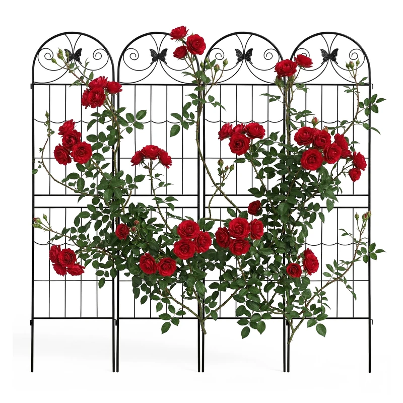 Relaxdays Trellis, Set of 4, HxW: 220 x 50 cm, Metal, Climbing Plant Support, Rose Support, Black