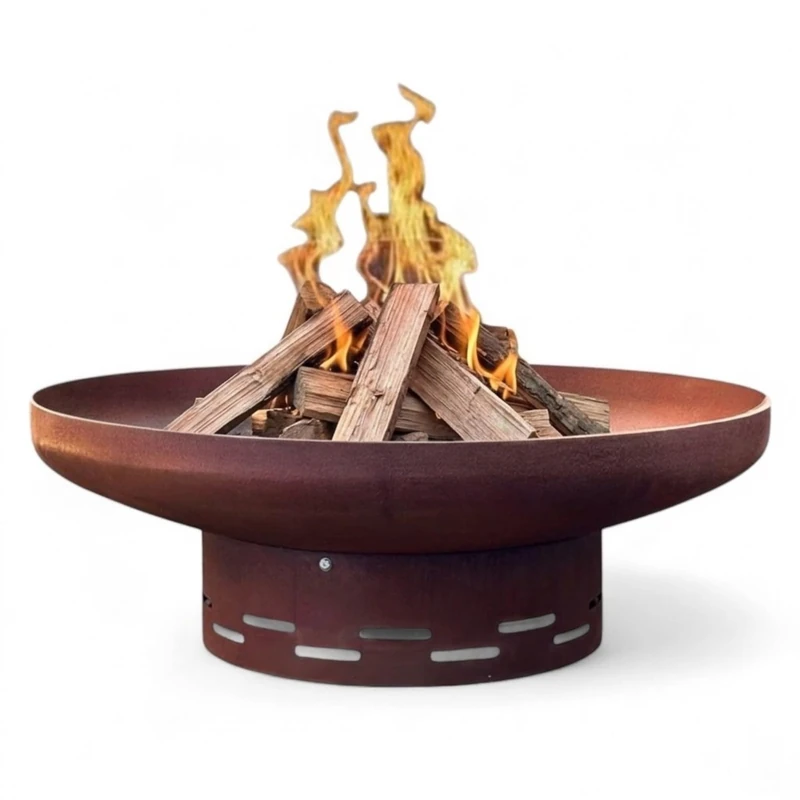 Nicoman Large Outdoor Fire Bowl, 70cm Pre-rusted Steel, Bowl-Shaped Design with Stand, Wood and Charcoal Compatible, Garden Patio Heater for Cosy Evenings