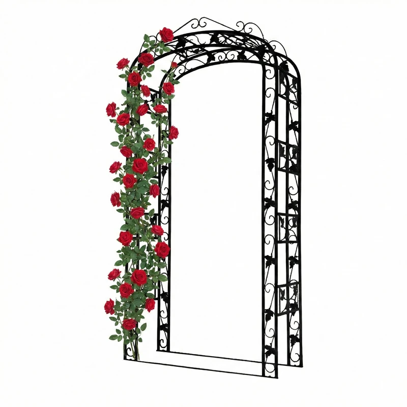 Relaxdays Rose Arch, Iron Garden Archway, HxWxD 240 x 120 x 45 cm, sturdy arch for climbing plants, black