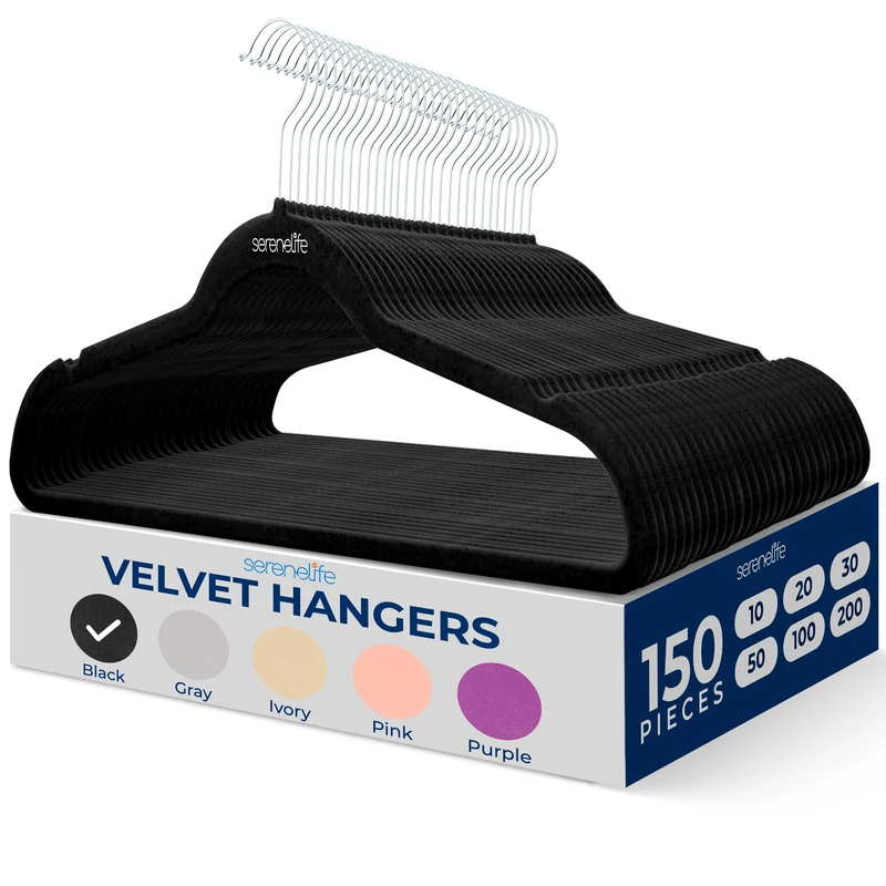 SereneLife Velvet Hangers – 150 Pack, Slim & Space Saving for Closets