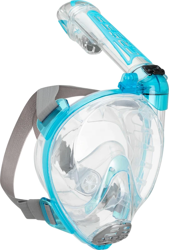 Cressi since 1946 - Duke Action Full Face Mask CO2 Safe, Wide View and Anti Fog Coating, Featuring a Dry Snorkel and Action Cam Mount - Clear/Aquamarine - M/L - Unisex