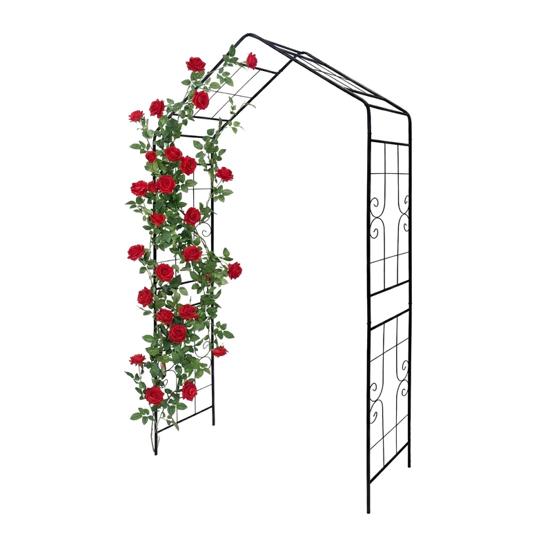 Relaxdays rose arch, metal, garden archway, HxWxD: 240 x 143 x 43 cm, sturdy support for climbers, black