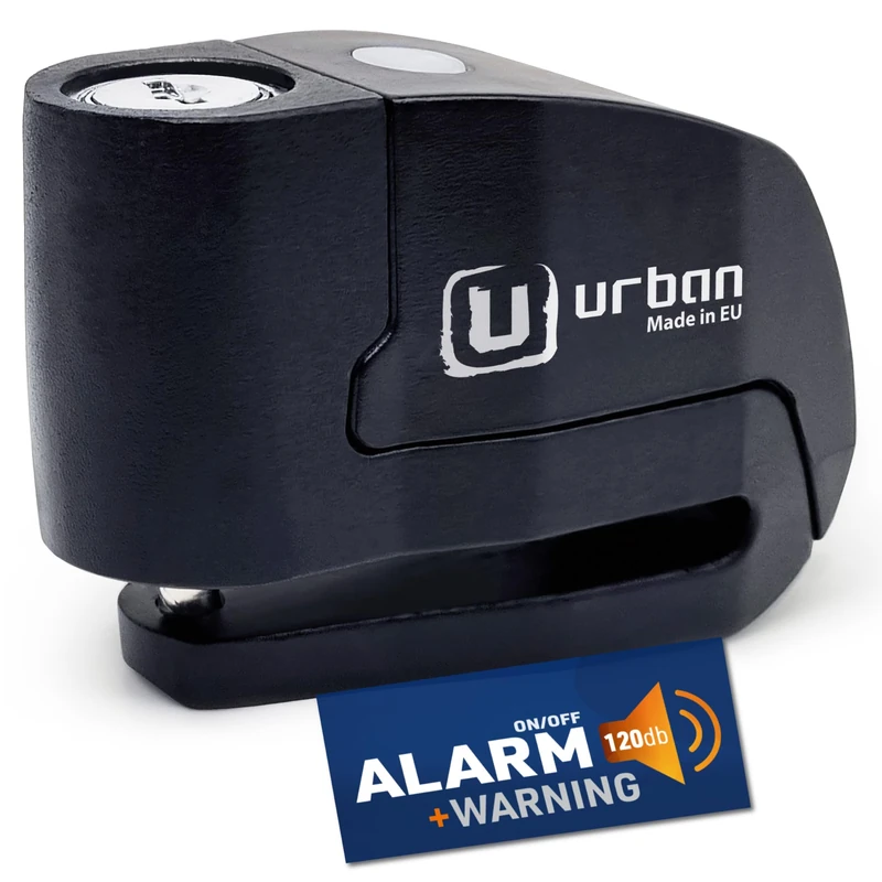 URBAN UR6B Hi-Tech Motorcycle Disc Lock with Smart Alarm | Best Value | 120dB LED Warning A+ Sensitivity Truly Waterproof Long-Life CR2 Battery (Black)
