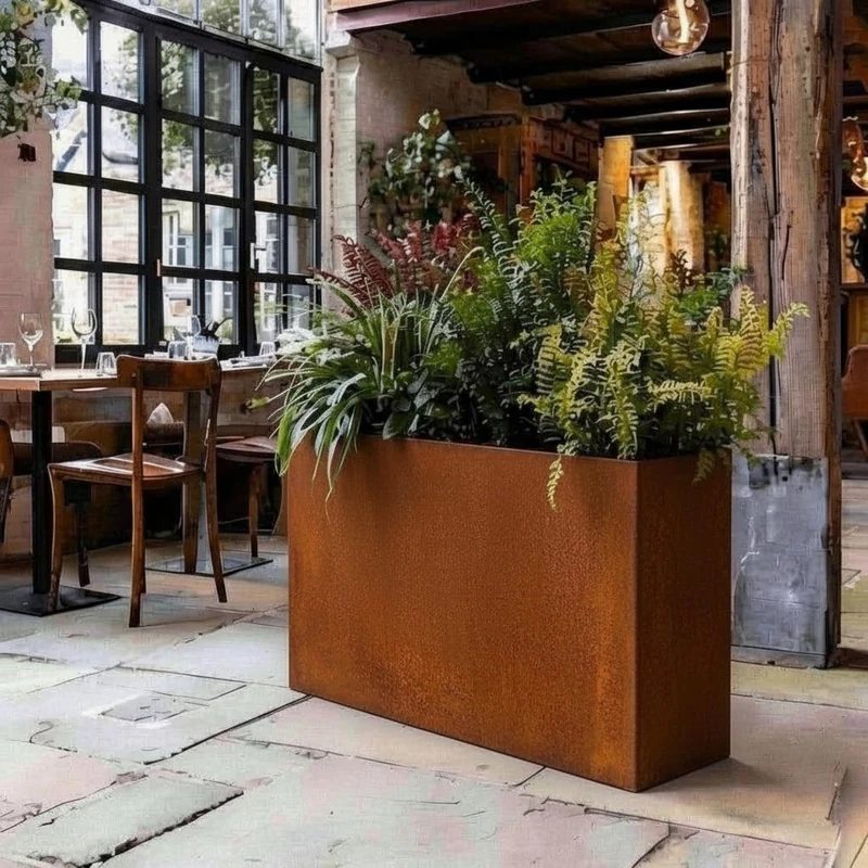 Nicoman Metal Trough Planter, Indoor & Outdoor, 90x30x82cm, Corten Steel Planter, Rust Finish, Weather-Resistant, Rectangular, Freestanding Garden Planter - Image 1