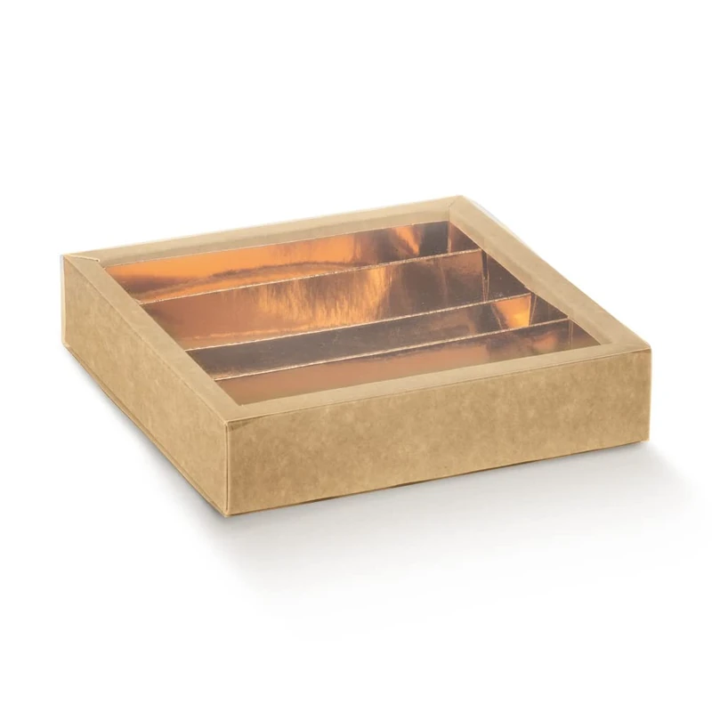 Italian Options Natural Chocolate Boxes with Inserts, Empty Kraft Gift Boxes for Truffles with Clear Sleeve, Food-Safe Treat Box for Wedding Favours, Gifts, 10-Pack, 215 x 145 x 35 mm, Nature (Brown) - Image 1
